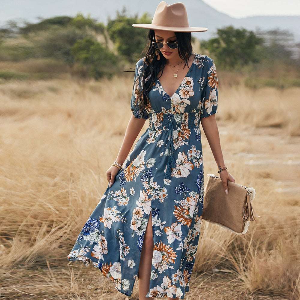 Women's Elastic Waist Floral Dress - ChoreGirl