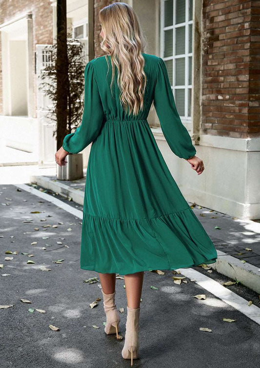 Women's Elegant Long V-neck Dress - ChoreGirl
