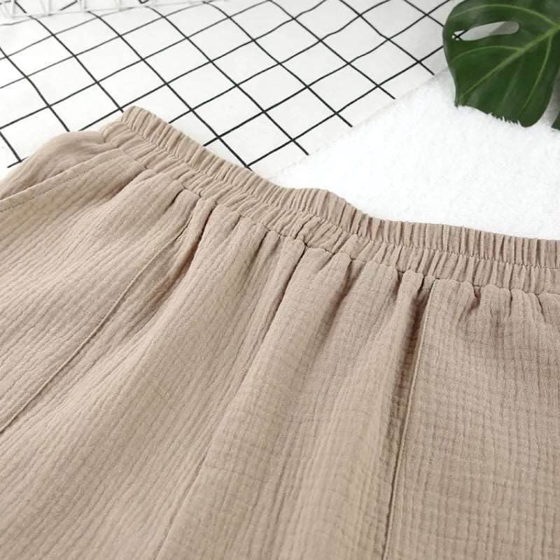 Women's Double-layer Gauze Short Sleeved Shirt, Bra Top and Shorts Loungewear Set - ChoreGirl