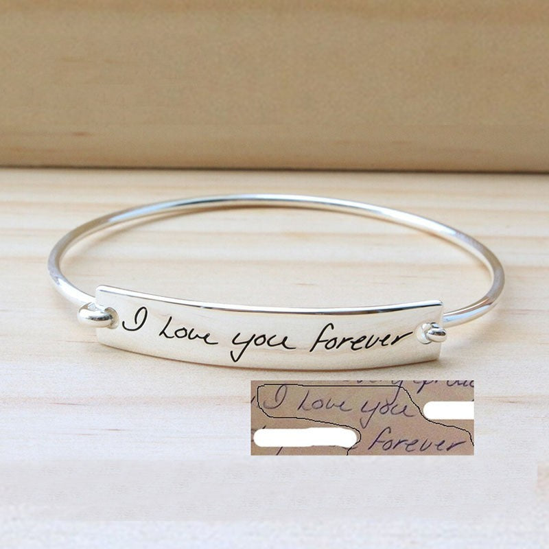 Unisex Personalized Laser Engraved Actual Handwriting Text Titanium Steel Bar Bracelet - Excellent Gift Idea - ChoreGirl