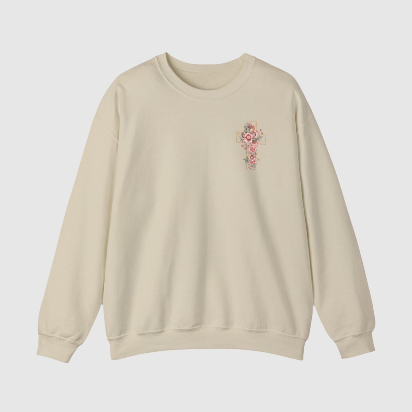 Custom Unisex Blooming Flower Cross Heavy Blend Crewneck Sweatshirt | PERSONALIZED - ChoreGirl