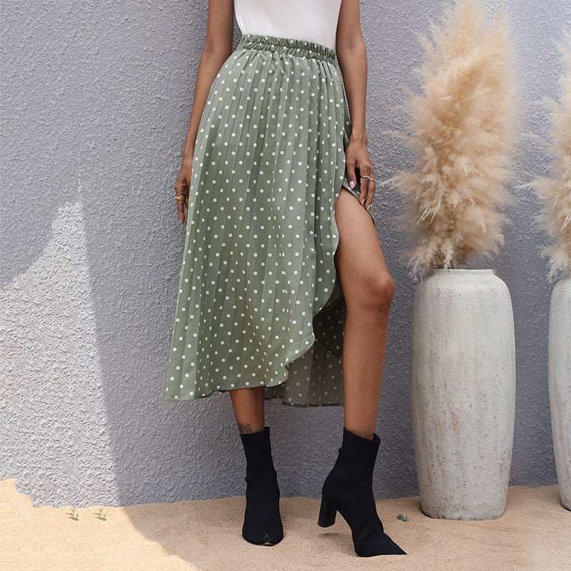 Women's Green Irregular Polka Dot Skirt - ChoreGirl