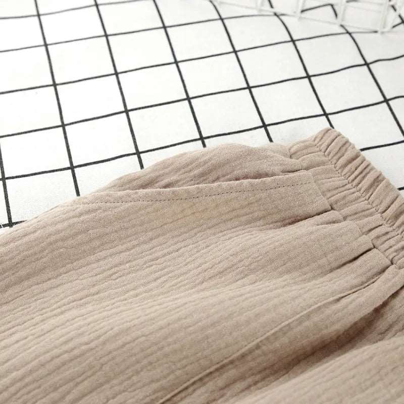 Women's Double-layer Gauze Short Sleeved Shirt, Bra Top and Shorts Loungewear Set - ChoreGirl