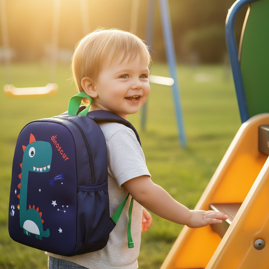 Children's backpack with a dinosaur design on a white background