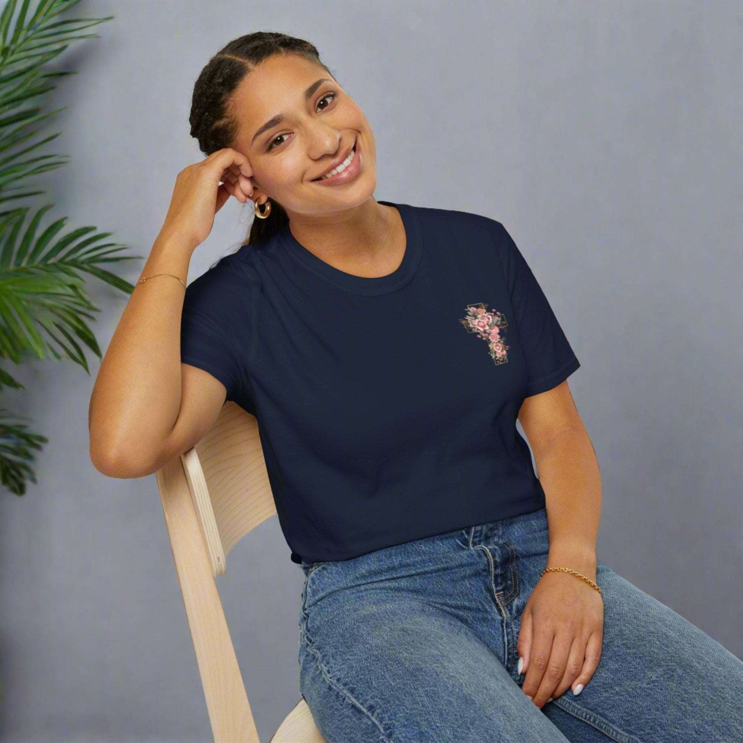 Custom Unisex Blooming Flower Cross Softstyle T-Shirt | PERSONALIZED - ChoreGirl