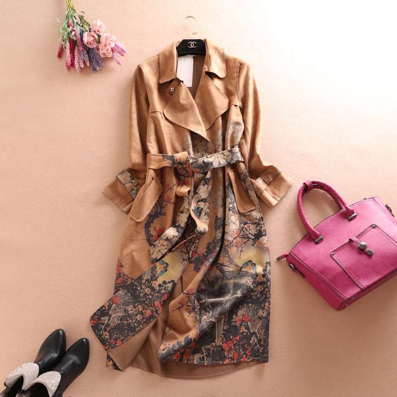 Women's Deerskin Velvet Long Sleeved Mid-Length Trench Coat - ChoreGirl