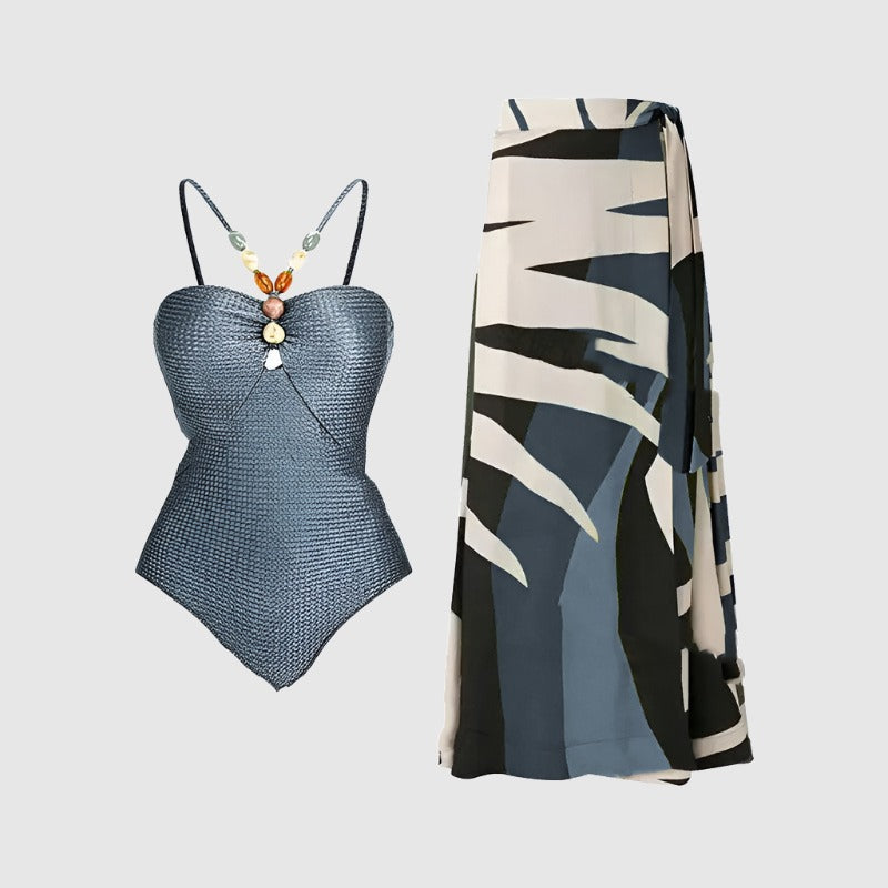 Women's Elegant One-piece Swimsuit and Cover Scarf - ChoreGirl
