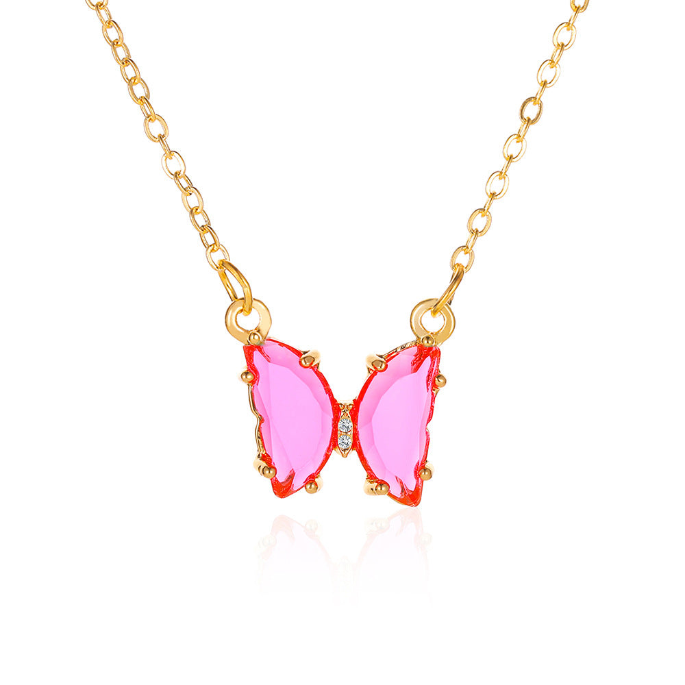 Women's Glass Crystal Butterfly Necklace - ChoreGirl