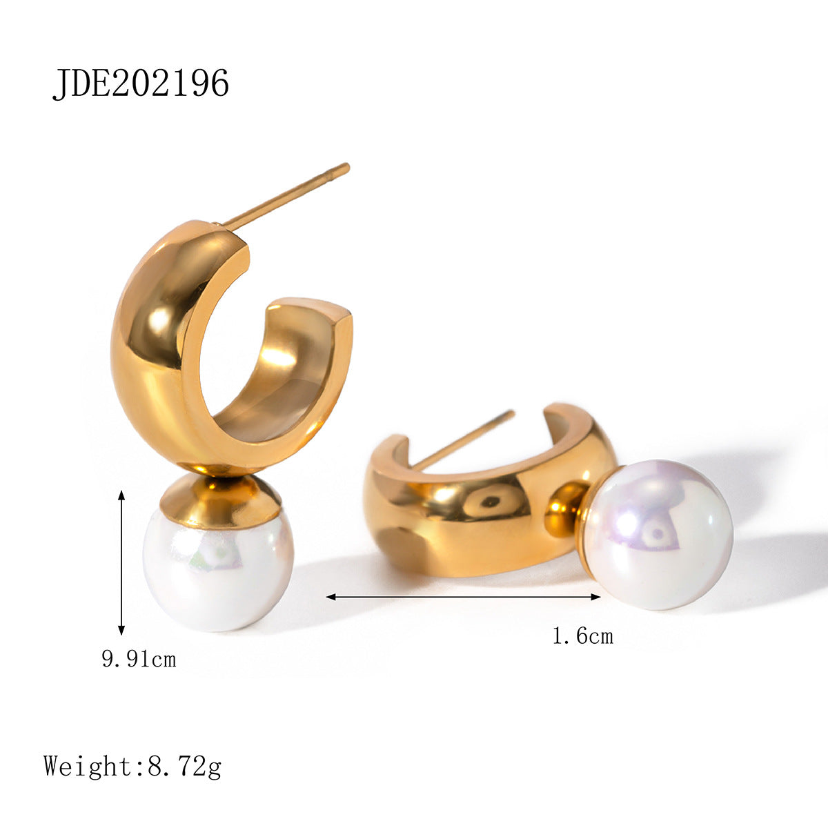 Women's 18K Gold Stainless Steel Glossy C- Shaped Earrings - ChoreGirl