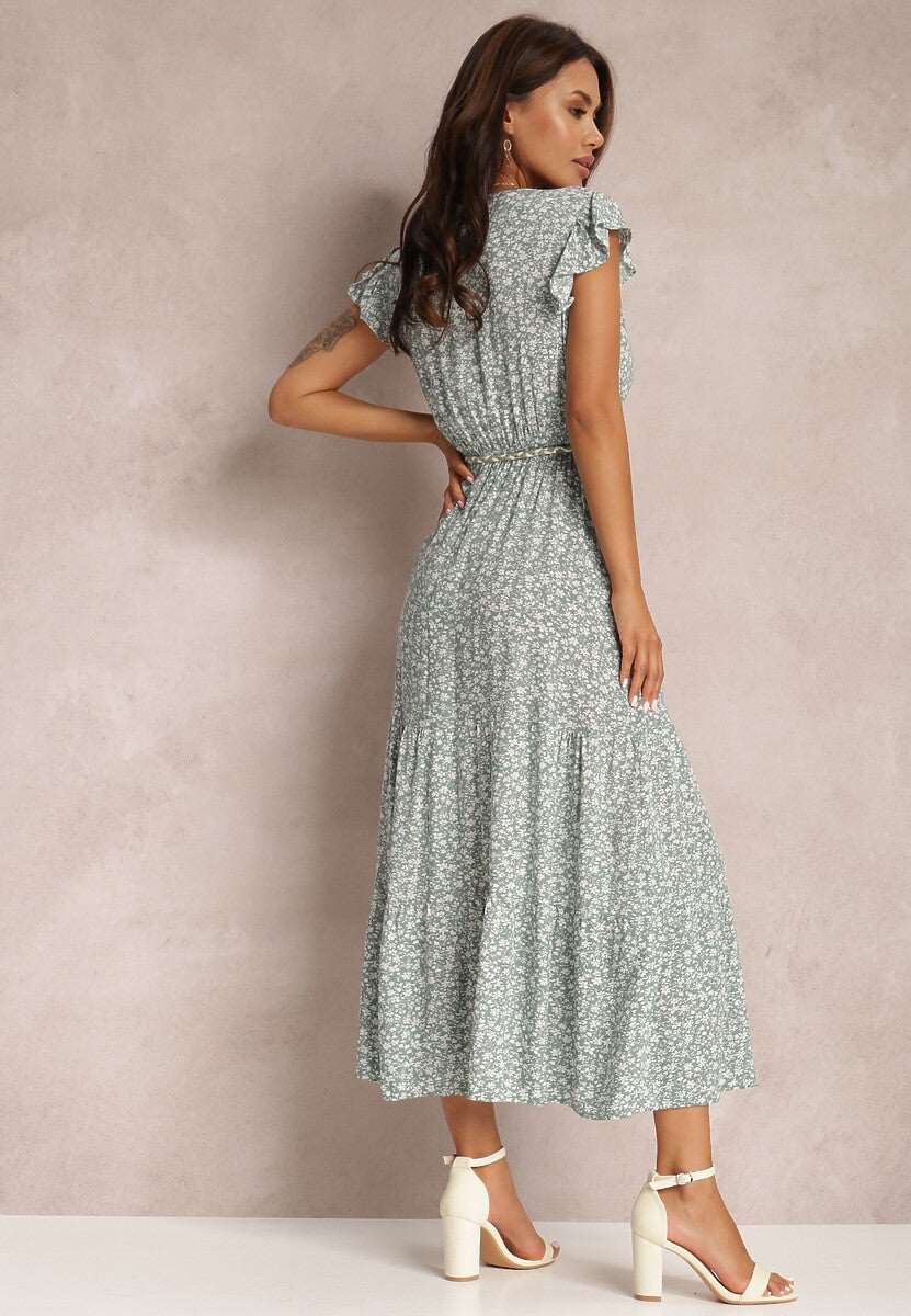 Women's Floral Tied Dress with Rope Style Belt - ChoreGirl