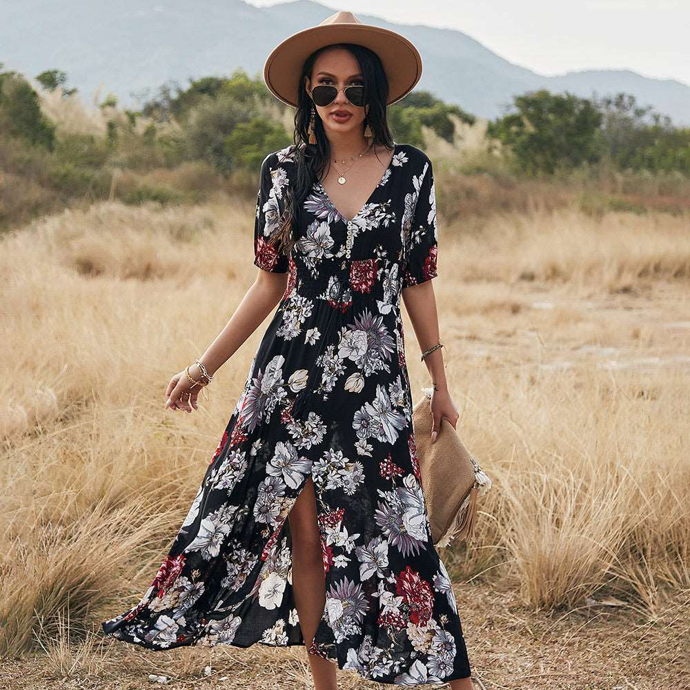 Women's Elastic Waist Floral Dress - ChoreGirl