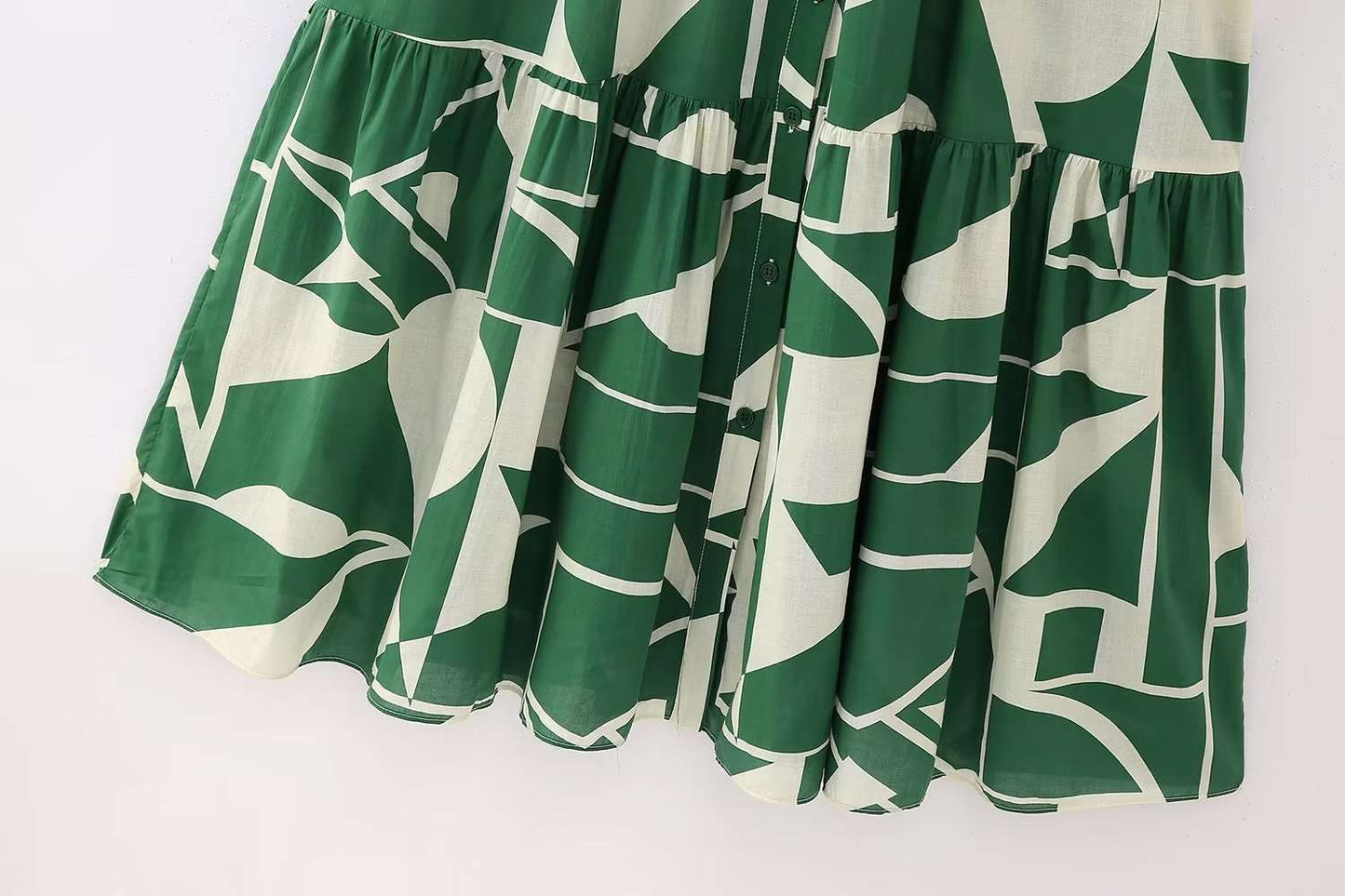 Women's Long Sleeved Green Printed Shirt Dress - ChoreGirl