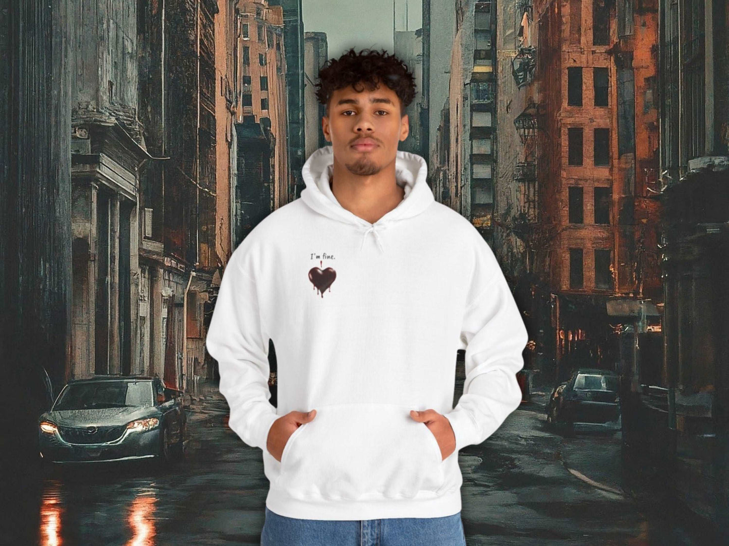 Custom Unisex Anti Valentine's Day I'm fine. Heavy Blend Hooded Sweatshirt | PERSONALIZED - ChoreGirl