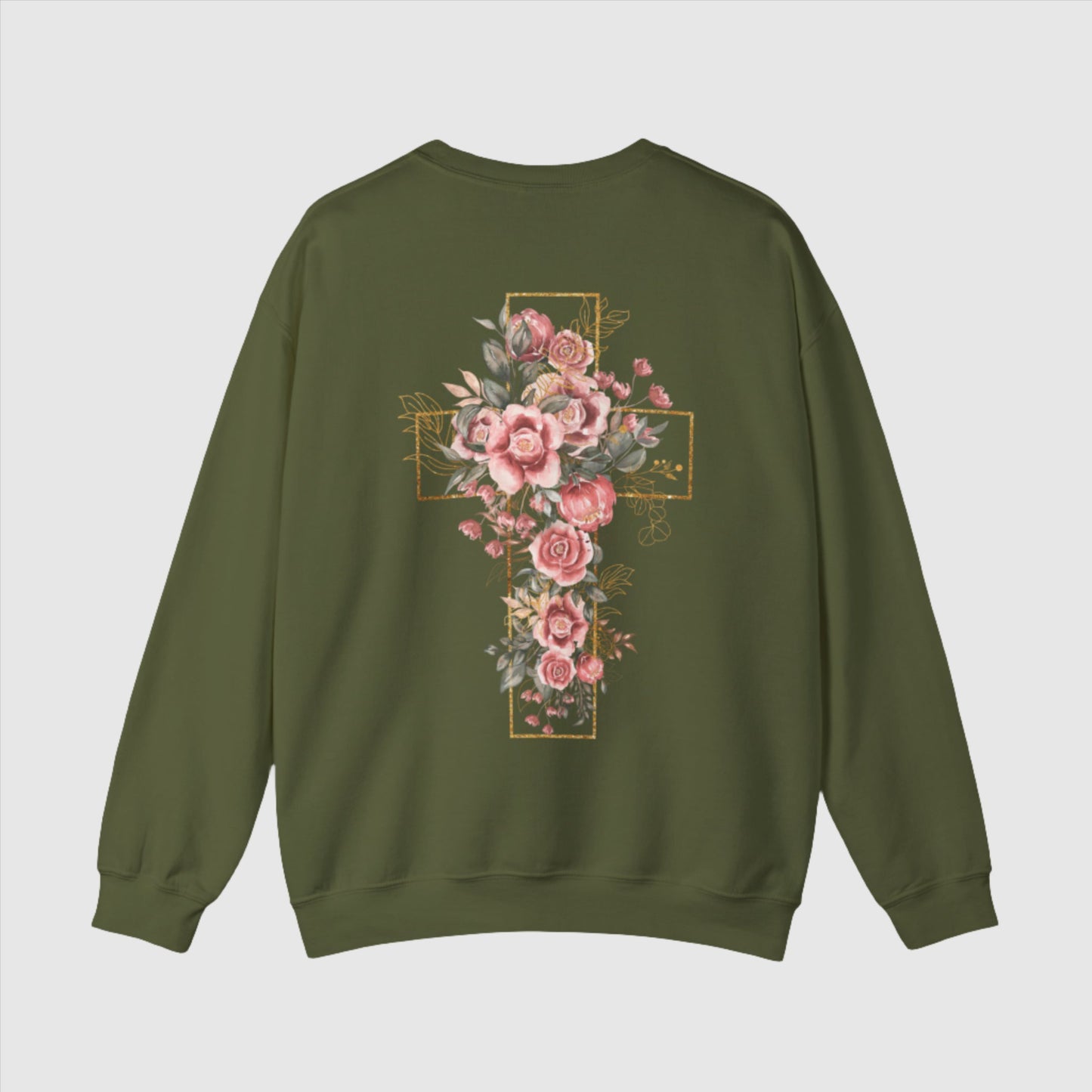 Custom Unisex Blooming Flower Cross Heavy Blend Crewneck Sweatshirt | PERSONALIZED - ChoreGirl