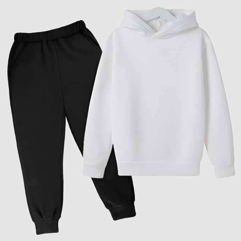 Kids Custom Design Loose Fitting Solid Color Fleece Hoodie and Pants Two-piece Outfit Set | PERSONALIZED - ChoreGirl