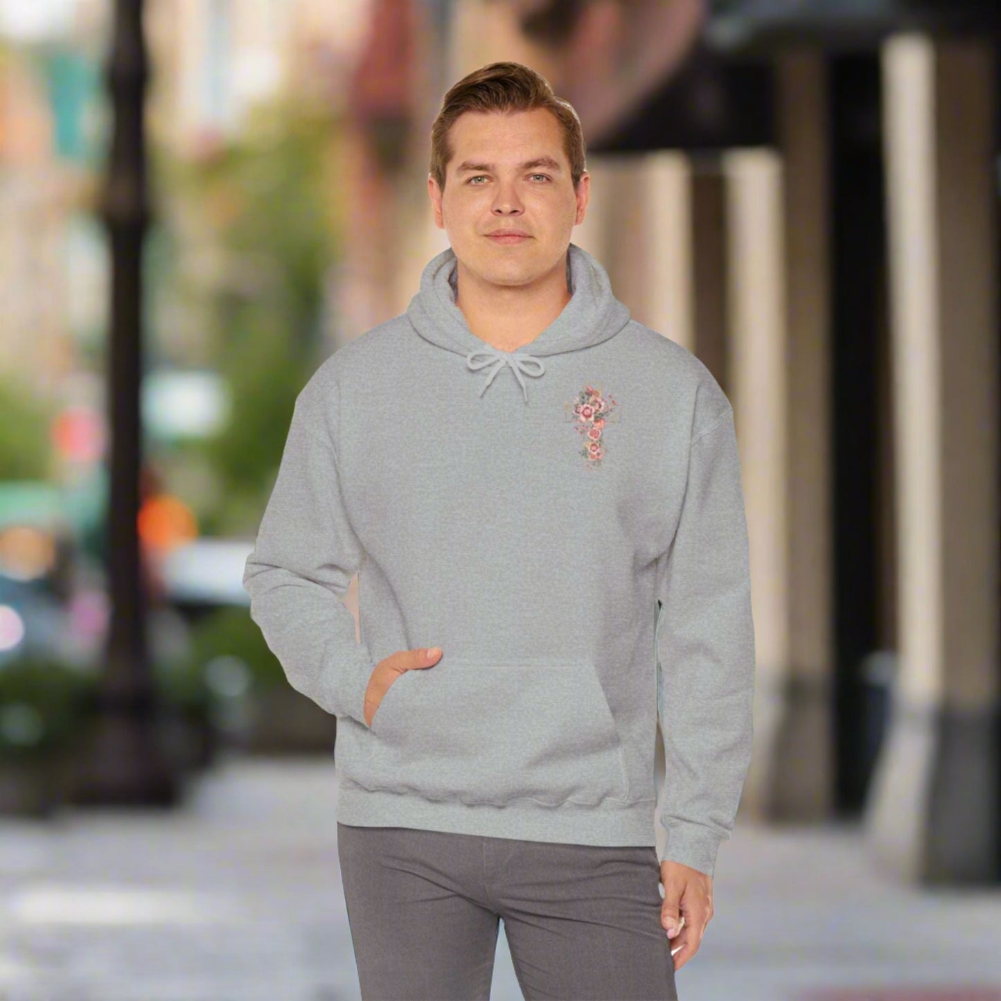 Custom Unisex Blooming Flower Cross Heavy Blend Hoodie | PERSONALIZED - ChoreGirl