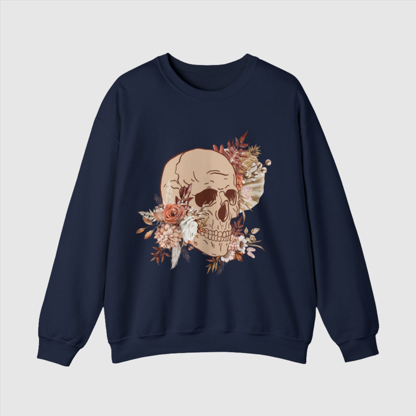 Custom Unisex Vintage Skull and Flower Heavy Blend Crewneck Sweatshirt | PERSONALIZED - ChoreGirl
