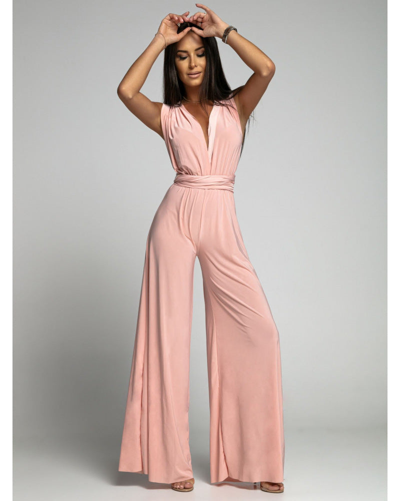 Women's Deep V-neck Sleeveless and Backless One-piece Jumpsuit - ChoreGirl