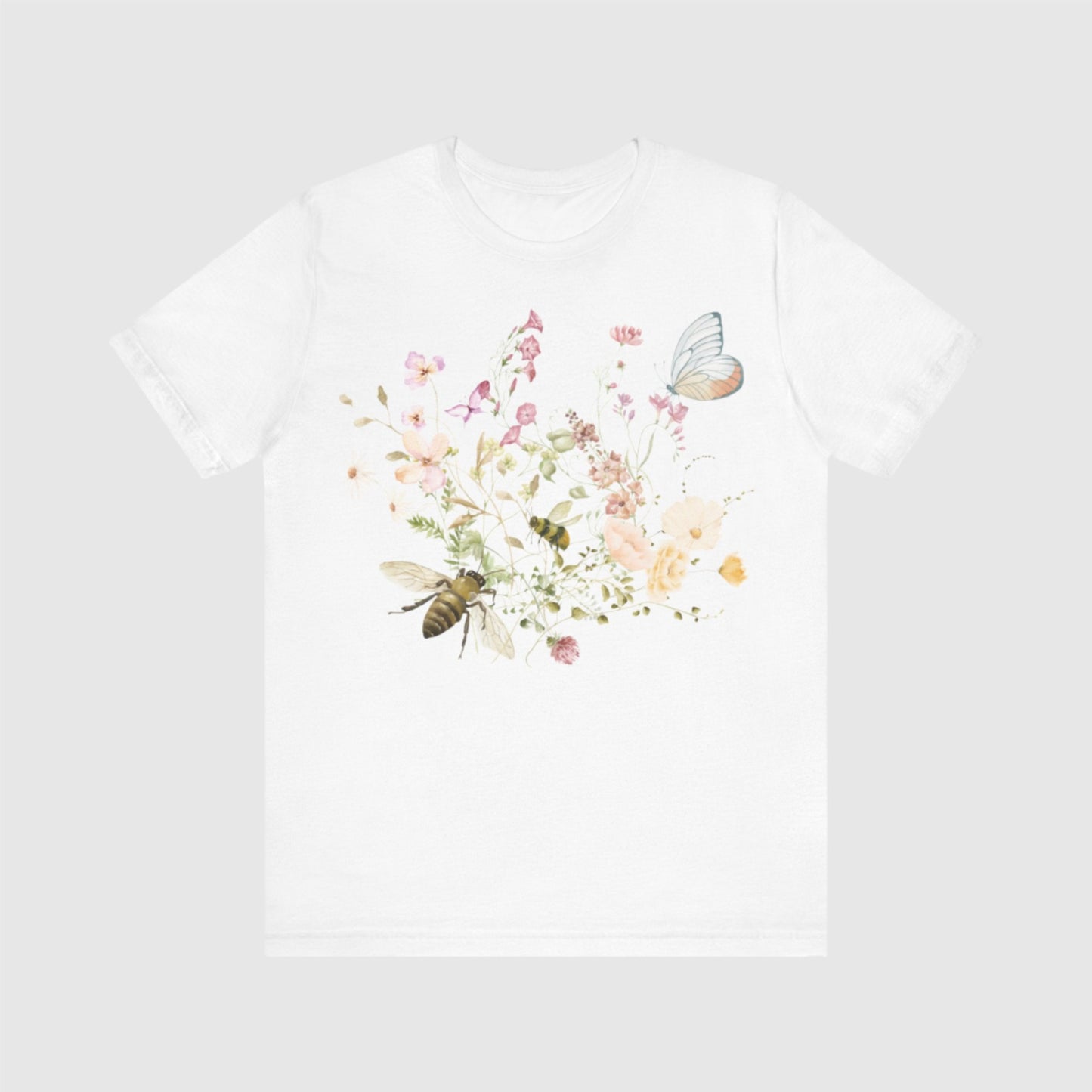 Unisex Vintage Wild Flower and Bee Jersey Short Sleeve Tee - ChoreGirl