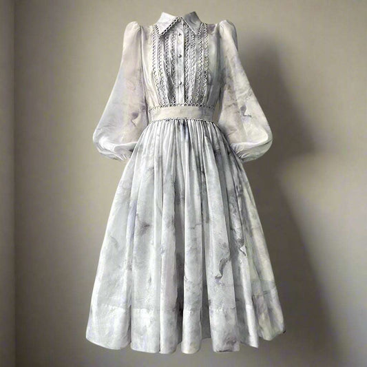 Women's Lace Bubble Sleeve Blouse and Skirt Outfit Set - ChoreGirl