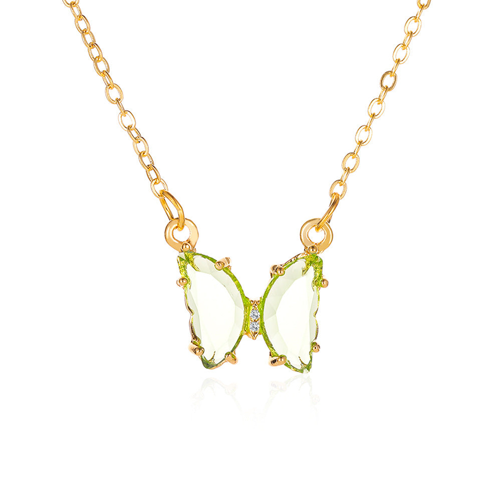 Women's Glass Crystal Butterfly Necklace - ChoreGirl