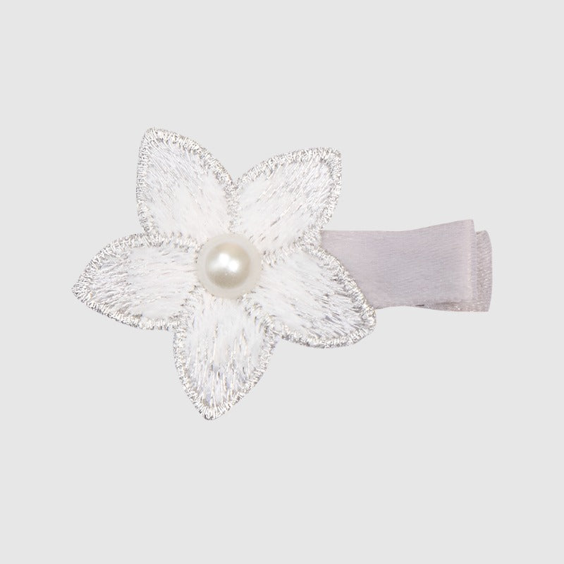 Girls Flower Bow Tie Lace Pearl Barrettes Hair Accessories Set - ChoreGirl