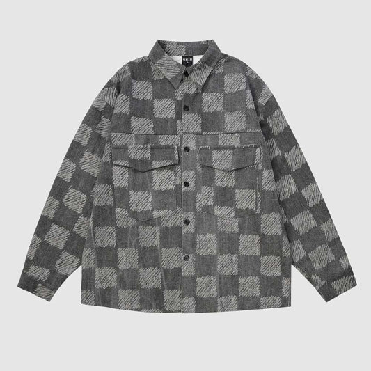 Men's Checkered Loose Button-up Shirt - ChoreGirl