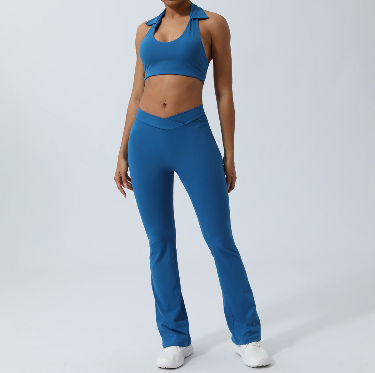 Women's Lapel Collar Sleeveless Top and Hip Lifting Pants or Shorts Sports Set - ChoreGirl