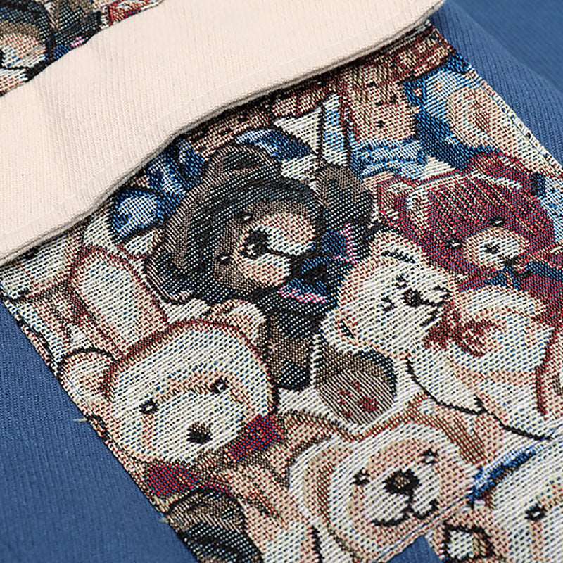Men's Blue Stitching Patch Pattern Thin Button Up Shirt - ChoreGirl