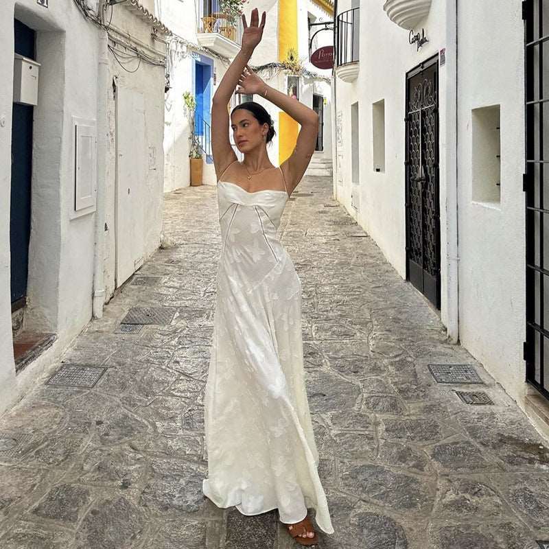 Women's "Dare Yourself" Elegant Embroidered Slim See-through Strap Dress - ChoreGirl