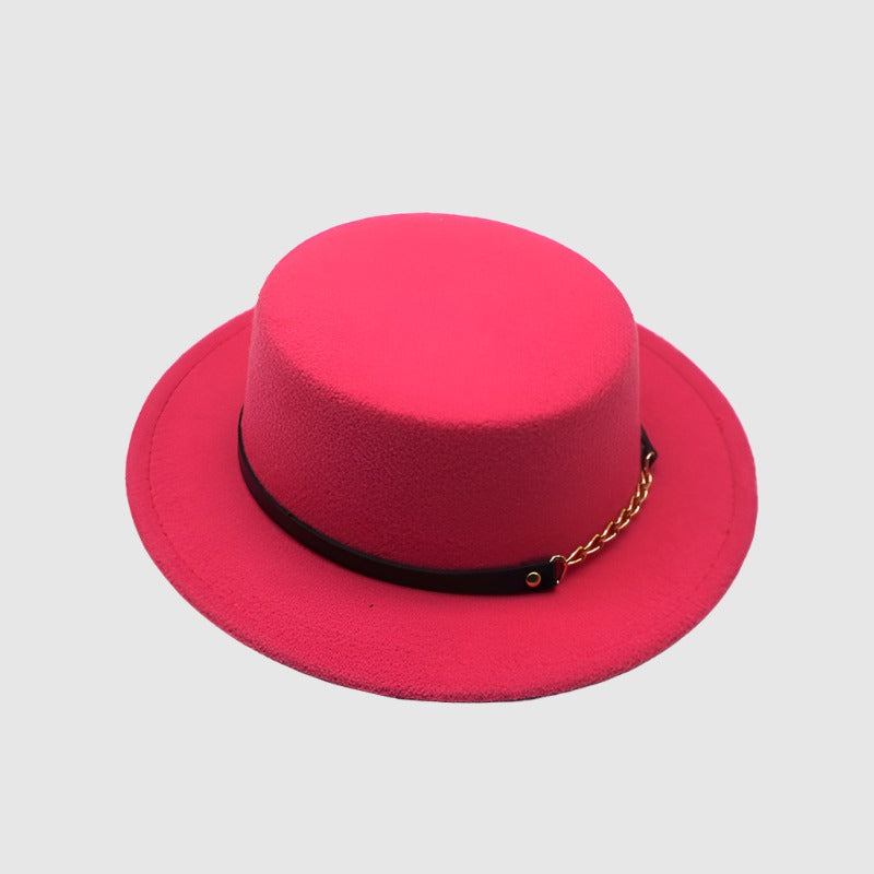 Unisex Solid Color Retro British Style Flat Top Hat - ChoreGirl