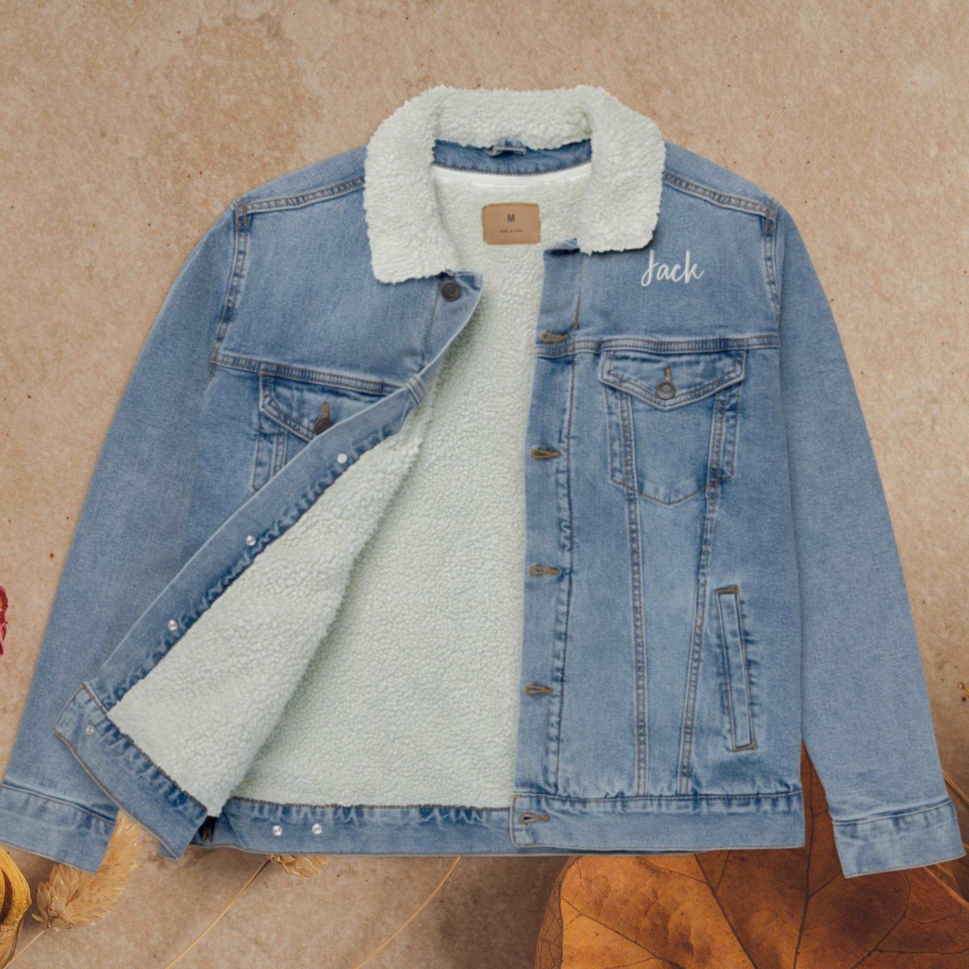 Unisex Custom Name and Icon Denim Sherpa Jacket | PERSONALIZED - ChoreGirl