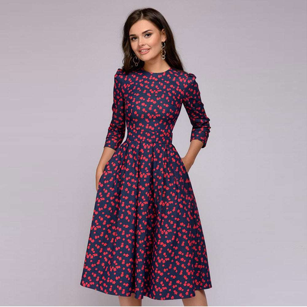 Women's A- Line Vintage Floral Dress - ChoreGirl