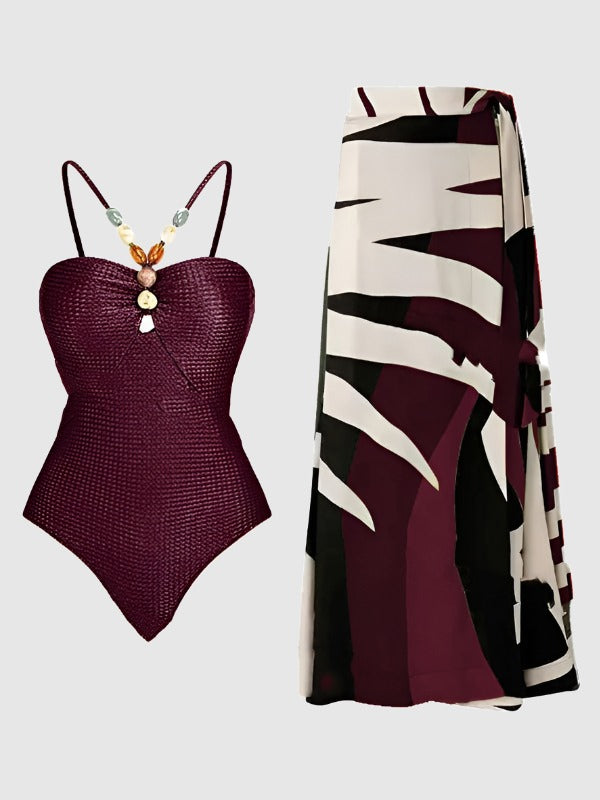 Women's Elegant One-piece Swimsuit and Cover Scarf - ChoreGirl