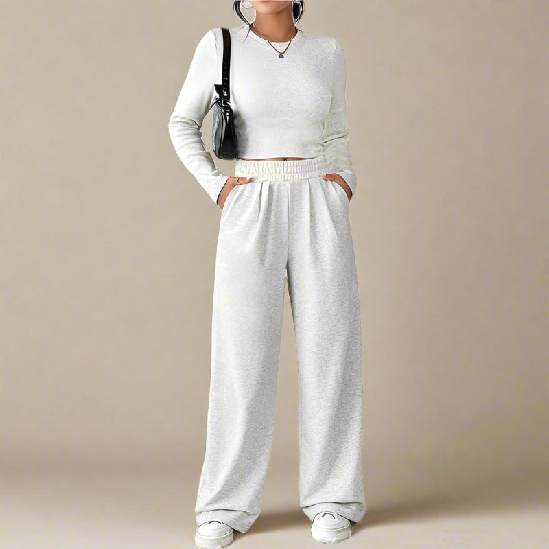 Women's Casual Long Sleeved Top and Pants Two-piece Outfit Set - ChoreGirl