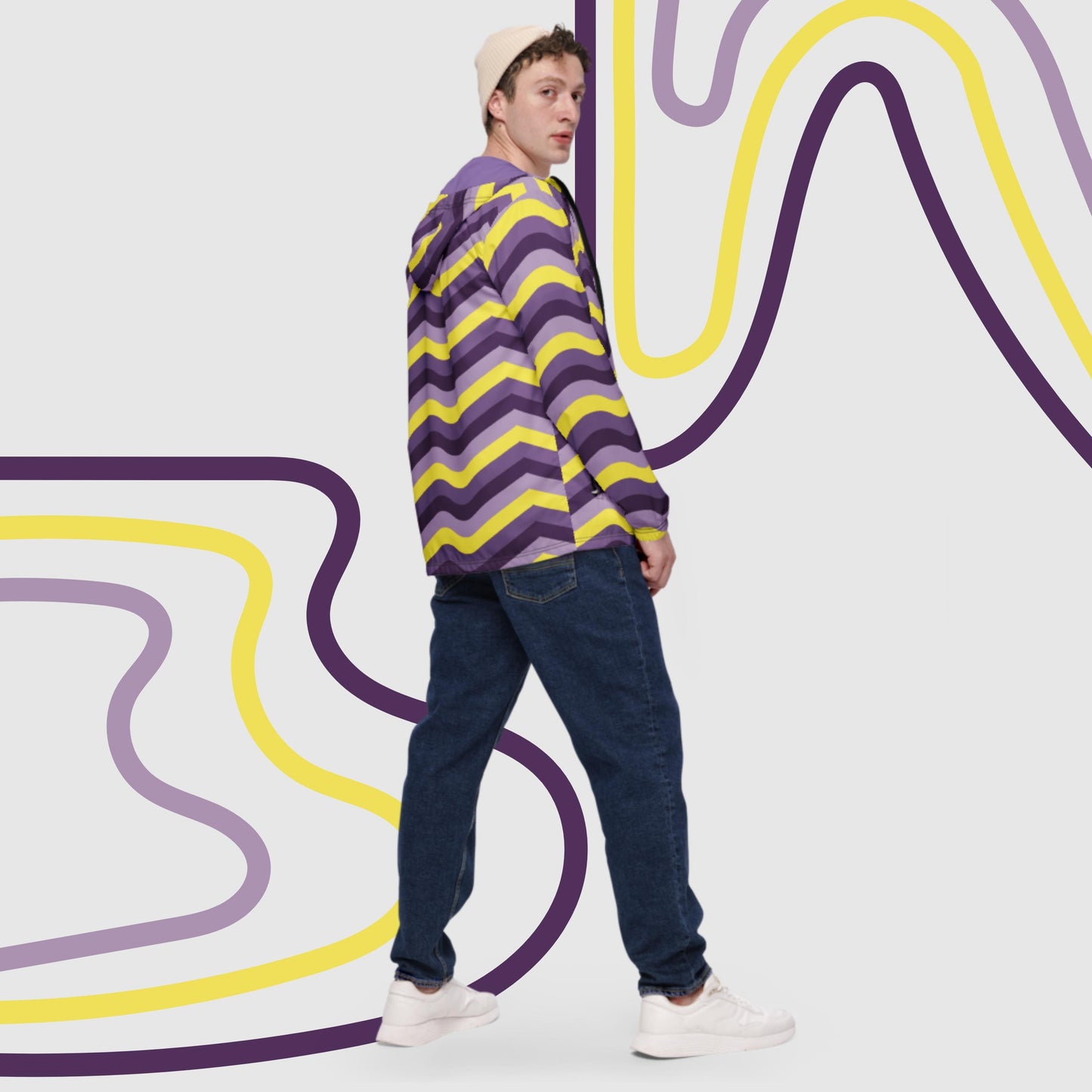 Custom Men’s Retro Wavy Lines Windbreaker Jacket | PERSONALIZED - ChoreGirl