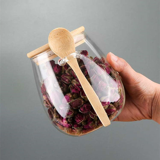 Large Capacity Transparent Glass Sealed Storage Jar with Spoon - ChoreGirl