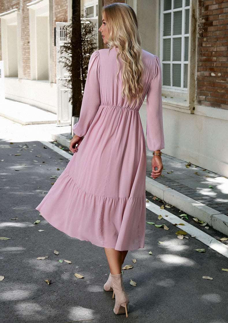 Women's Elegant Long V-neck Dress - ChoreGirl
