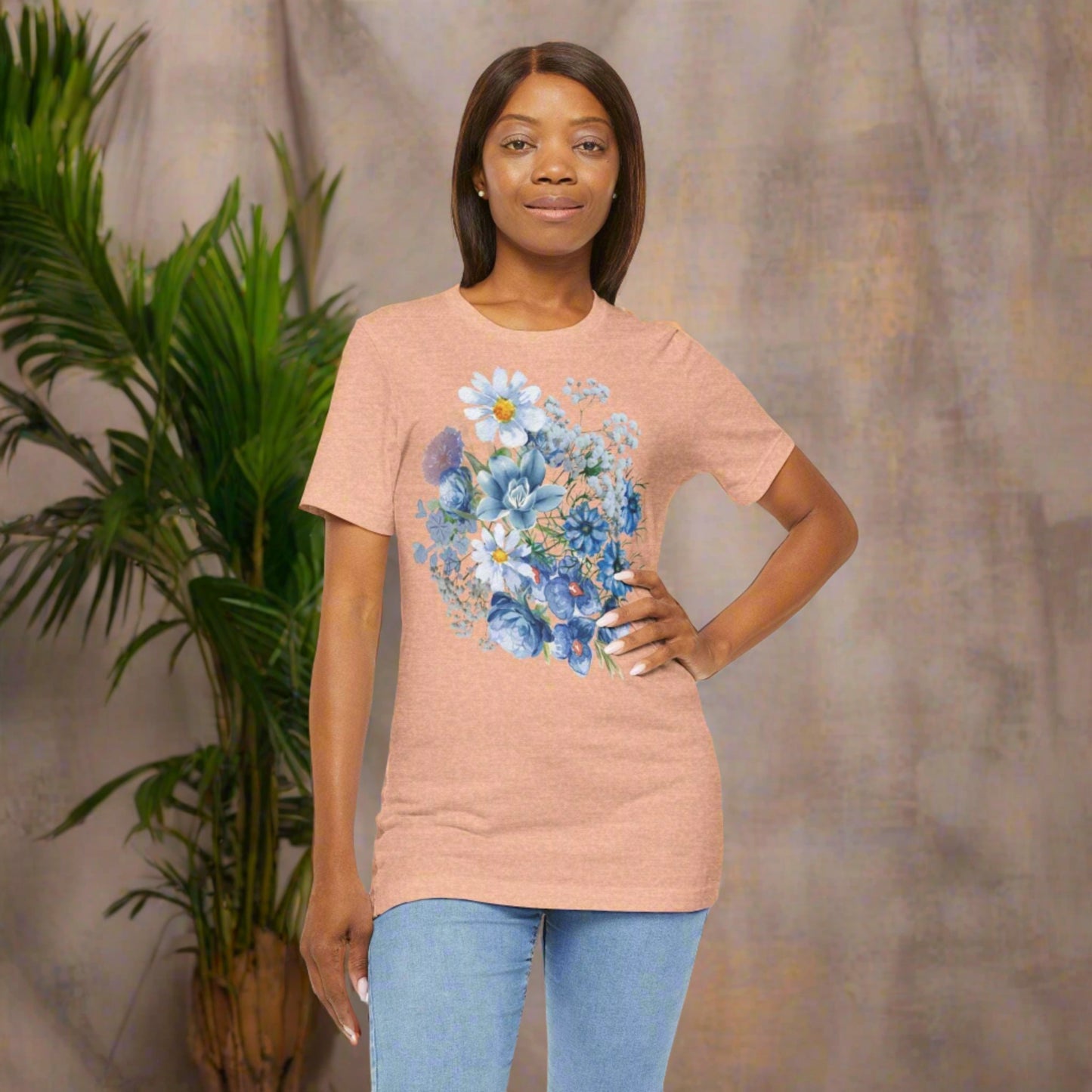 Custom Unisex Vintage Gardening Style Blue Flower Jersey Short Sleeve Tee | PERSONALIZED - ChoreGirl