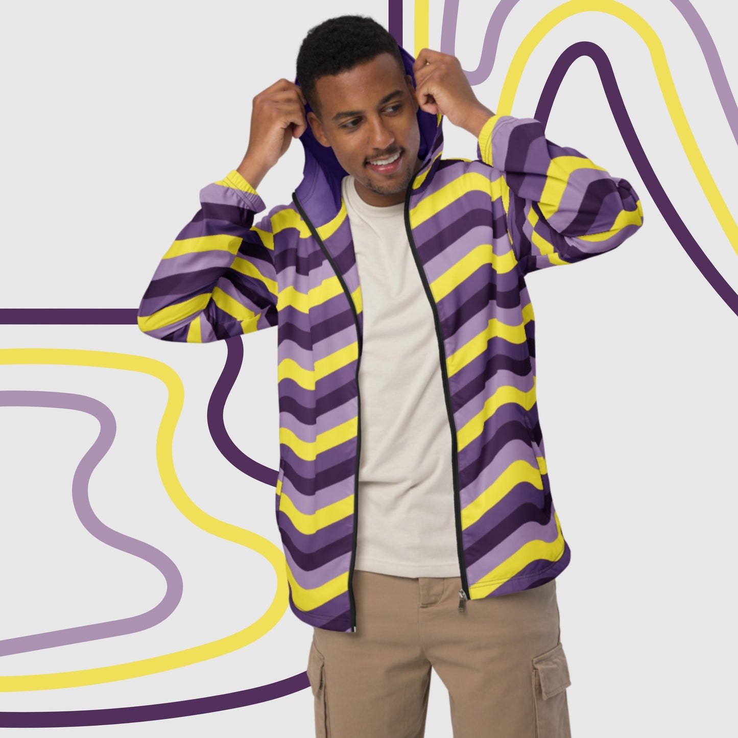 Custom Men’s Retro Wavy Lines Windbreaker Jacket | PERSONALIZED - ChoreGirl
