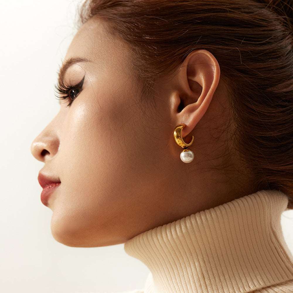 Women's 18K Gold Stainless Steel Glossy C- Shaped Earrings - ChoreGirl