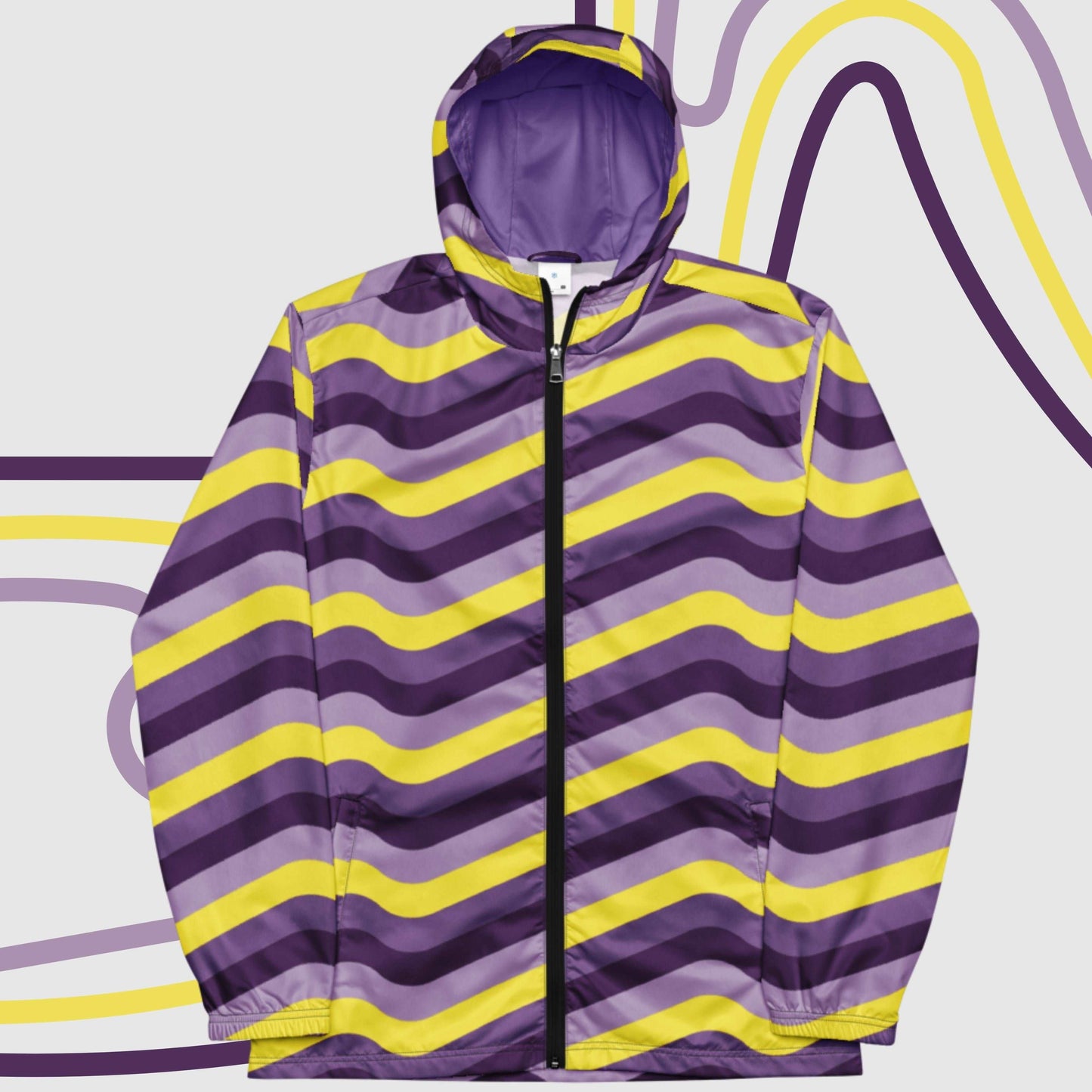 Custom Men’s Retro Wavy Lines Windbreaker Jacket | PERSONALIZED - ChoreGirl