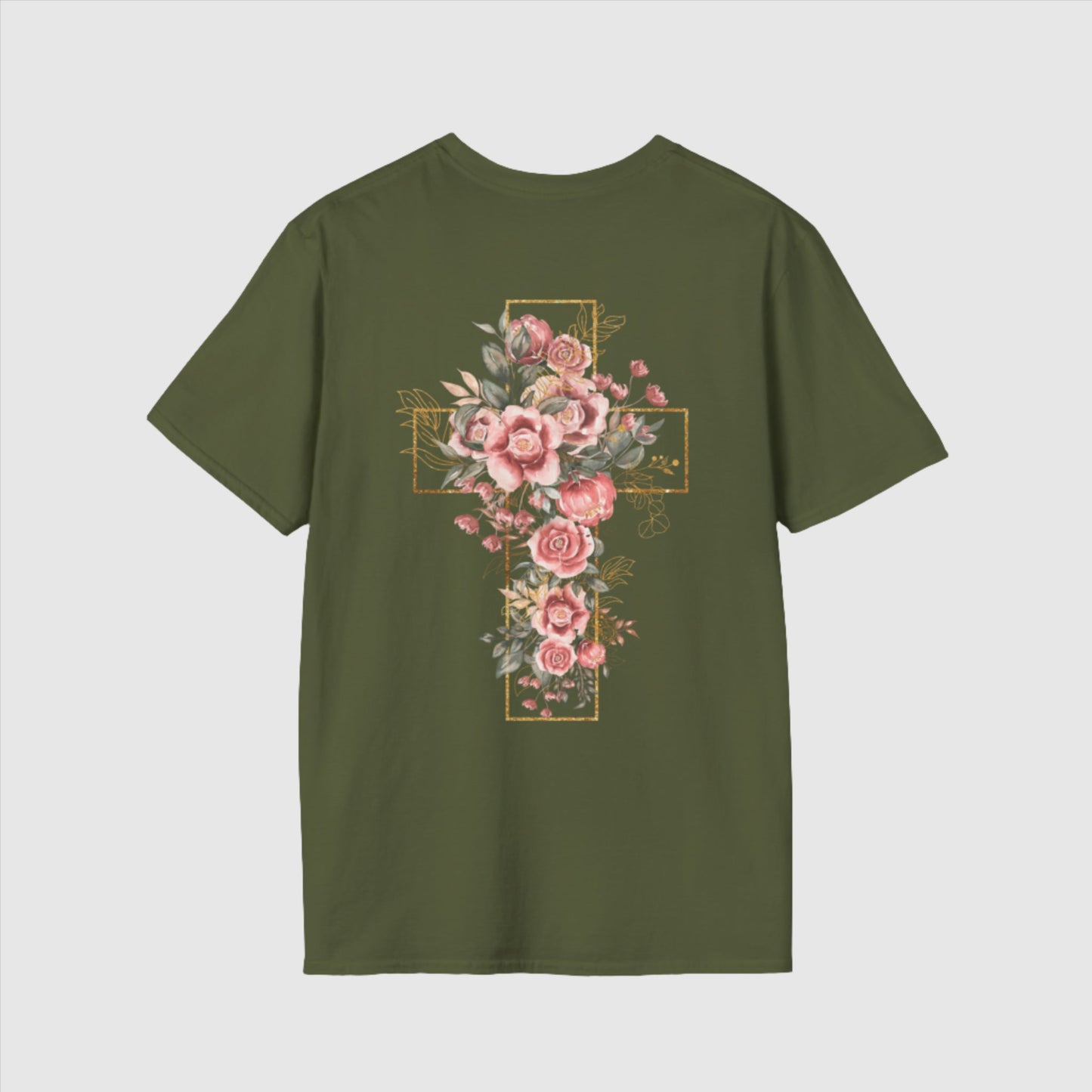 Custom Unisex Blooming Flower Cross Softstyle T-Shirt | PERSONALIZED - ChoreGirl