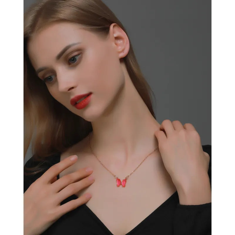 Women's Glass Crystal Butterfly Necklace - ChoreGirl