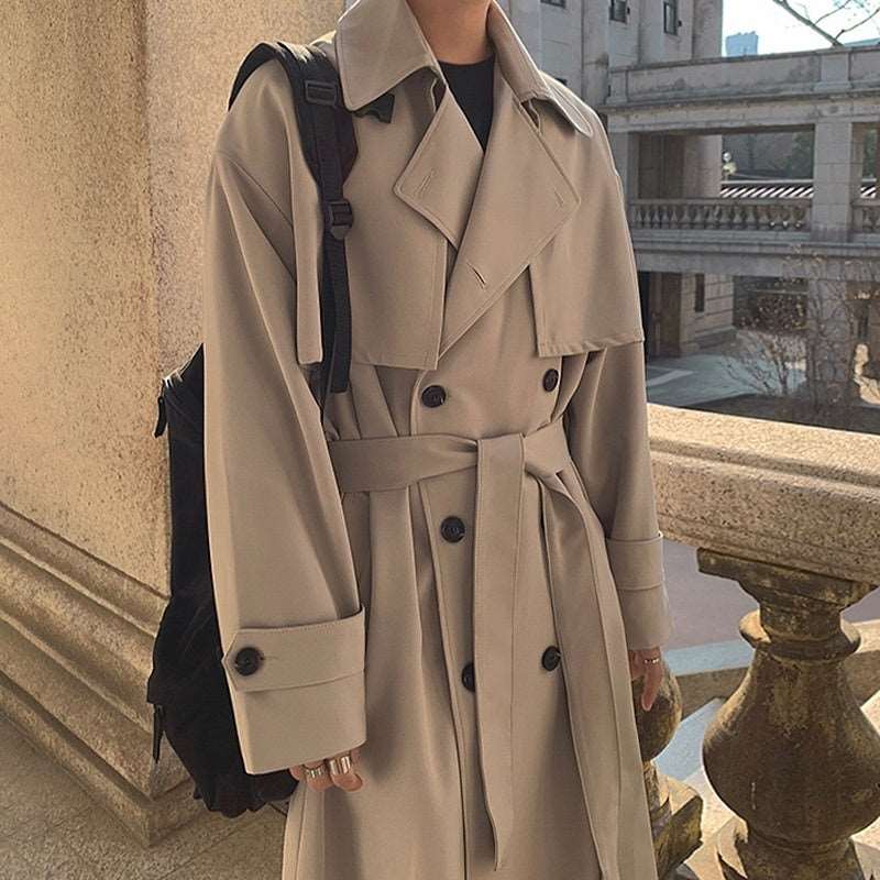 Men's Mid-length Loose Double-breasted Trench Coat - ChoreGirl