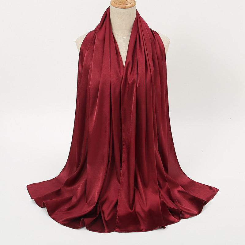 Women's Elegant Pure Color Pearl Satin Scarf - ChoreGirl