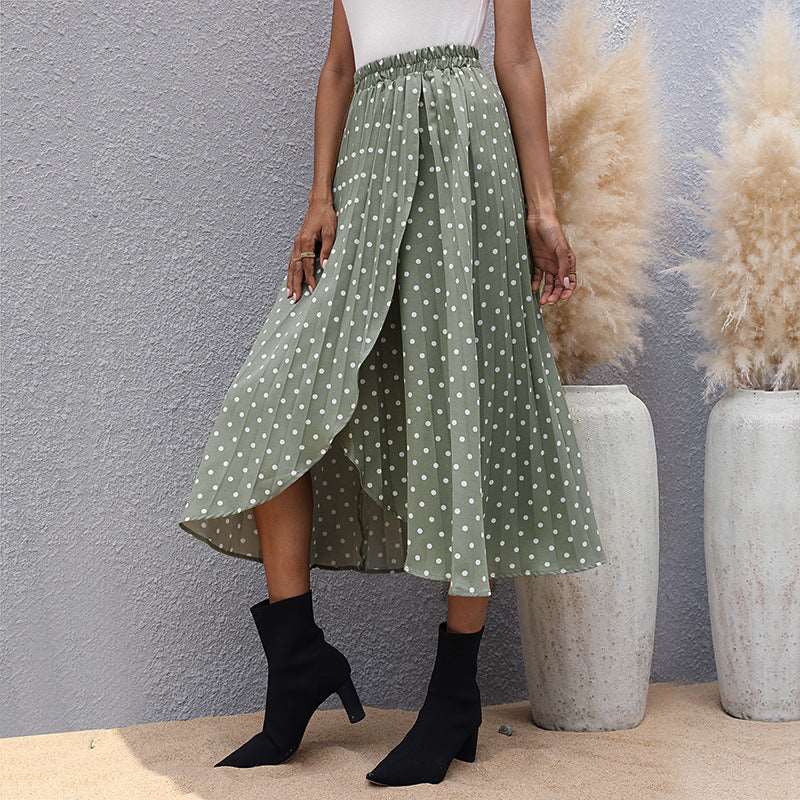 Women's Green Irregular Polka Dot Skirt - ChoreGirl
