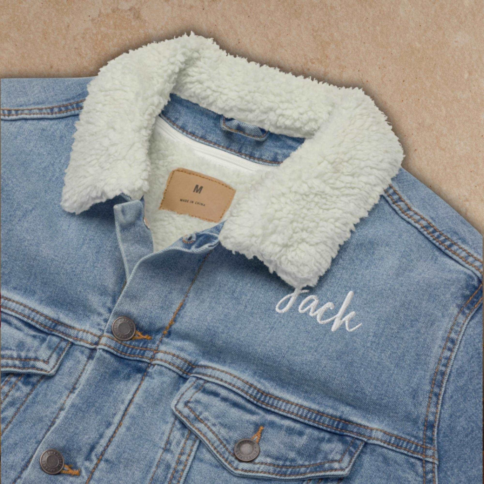 Unisex Custom Name and Icon Denim Sherpa Jacket | PERSONALIZED - ChoreGirl