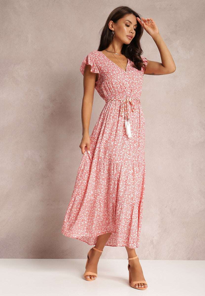Women's Floral Tied Dress with Rope Style Belt - ChoreGirl