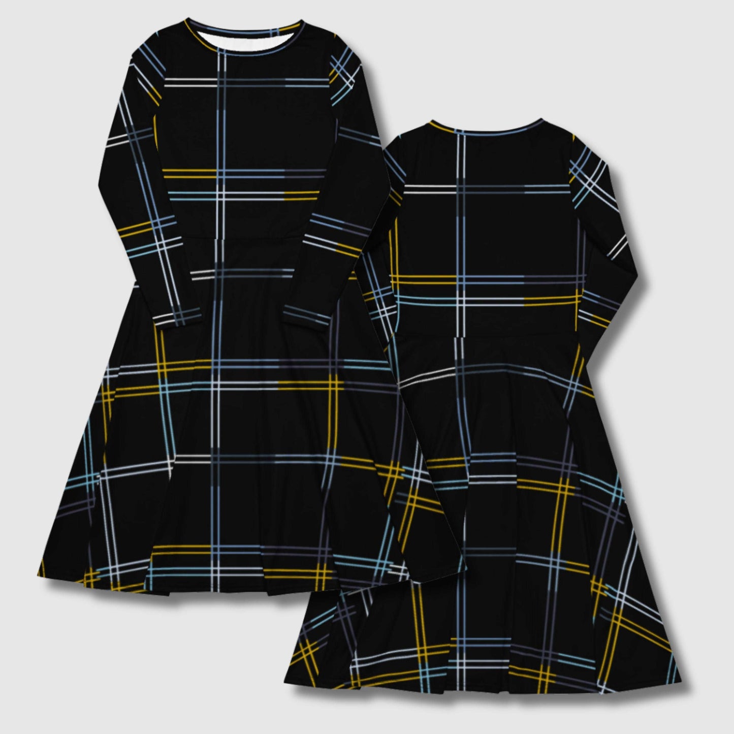 Custom Women's Black Long Sleeve Checkered Midi Dress with pockets | PERSONALIZED - ChoreGirl